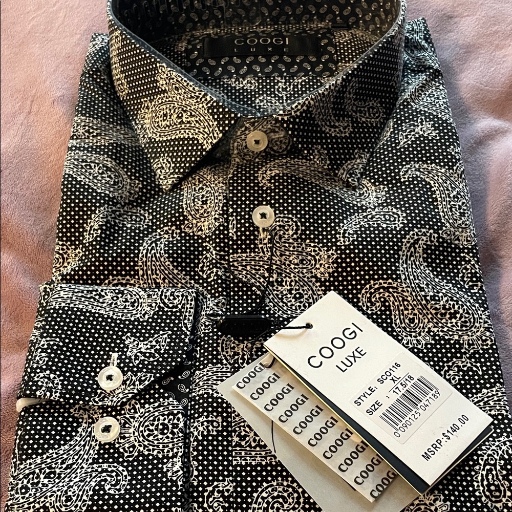 COOGI Luxe Black and White Patterned Men's Shirt